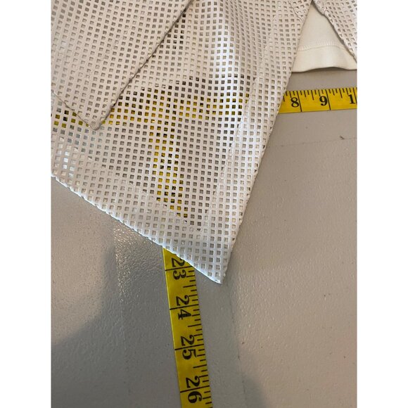 Chicos White Faux Leather Blazer Jacket Mesh Open Front Chicos Size 0 Small - Picture 8 of 11
